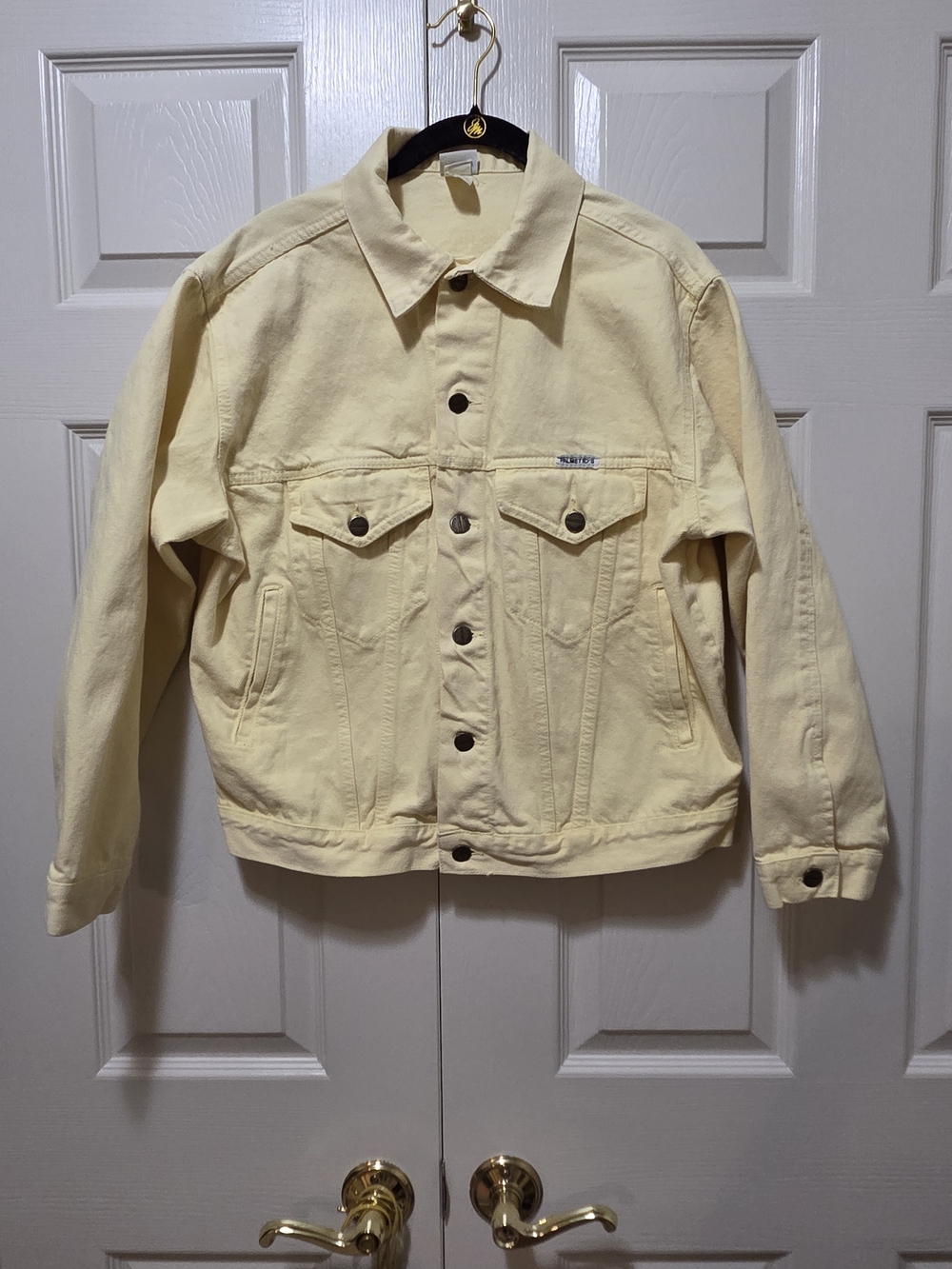 Womens Vintage Pale Yellow Denim Jacket - Large